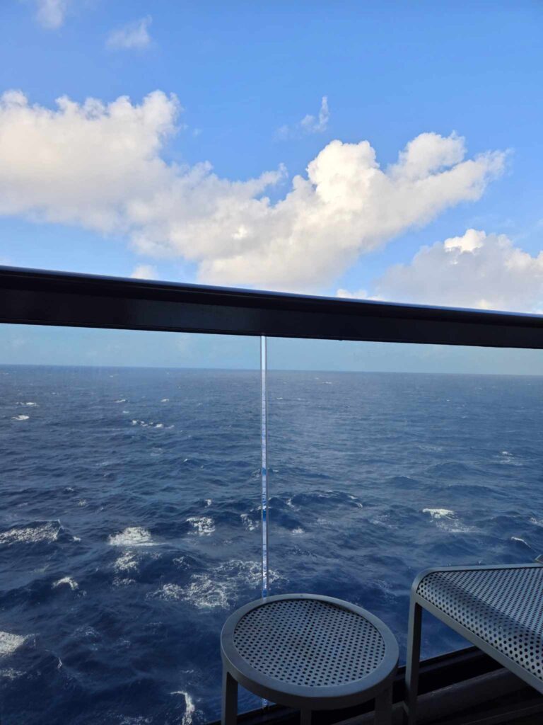 Balcony view from a sea view terrace on Valiant Lady